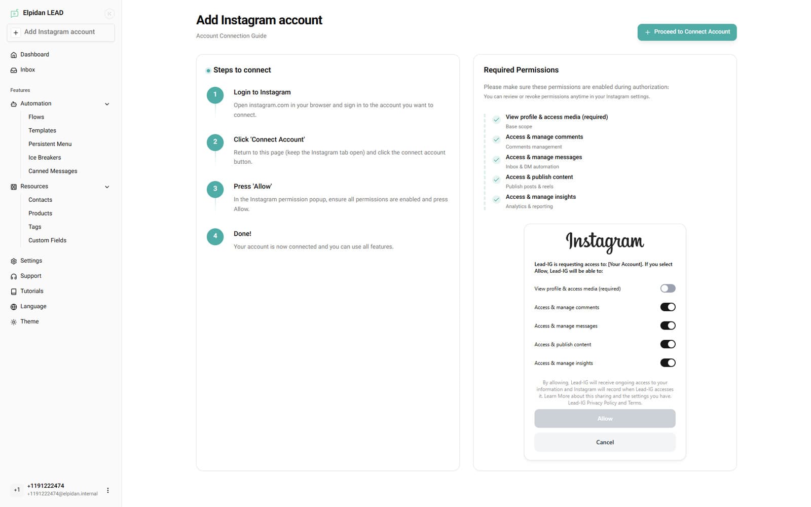 connect elpidan to instagram